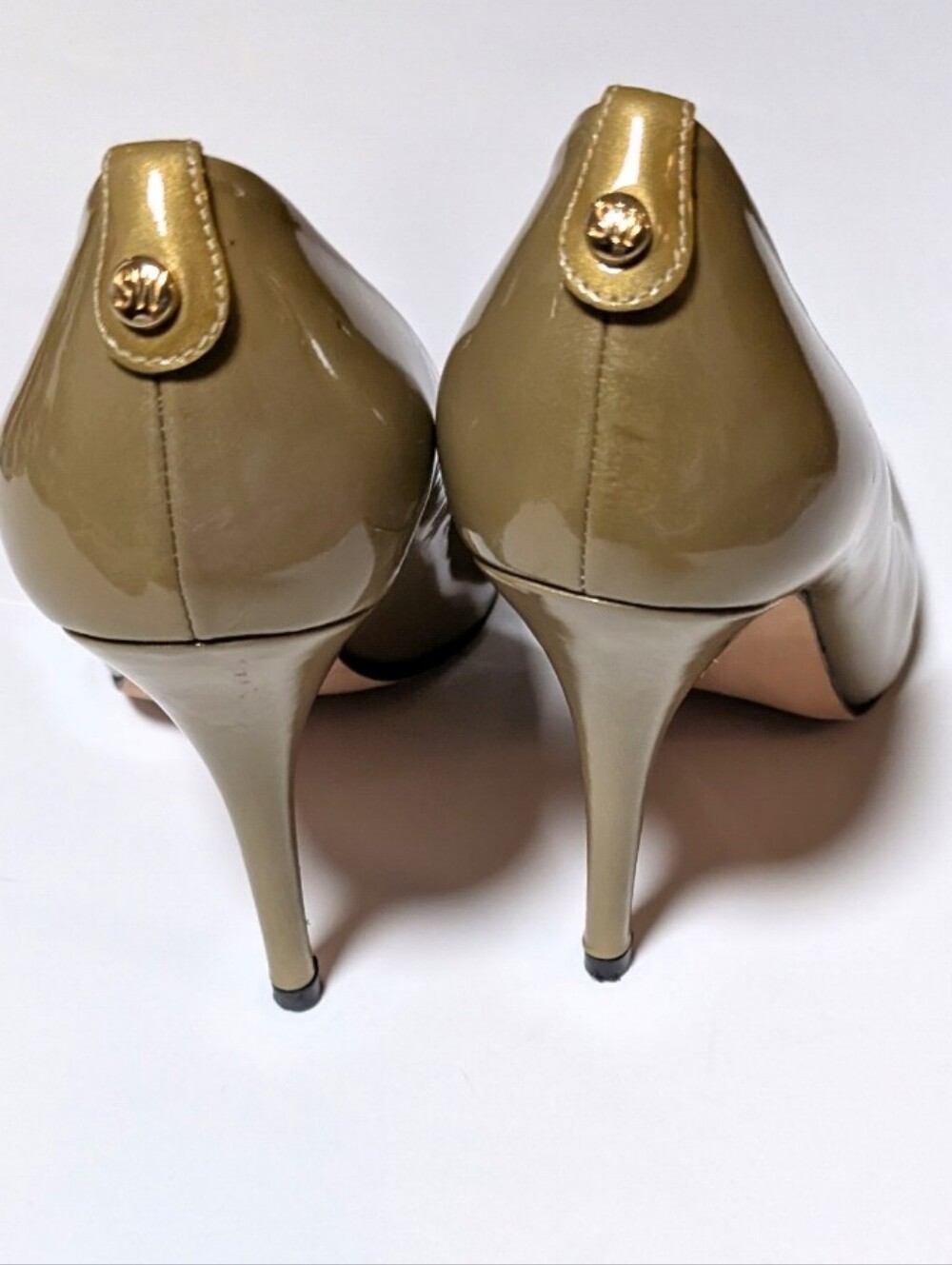 STUART WEITZMAN Bronze Patent Leather Peep Toe Pumps Sz 9M Designer Y2K - Picture 3 of 8